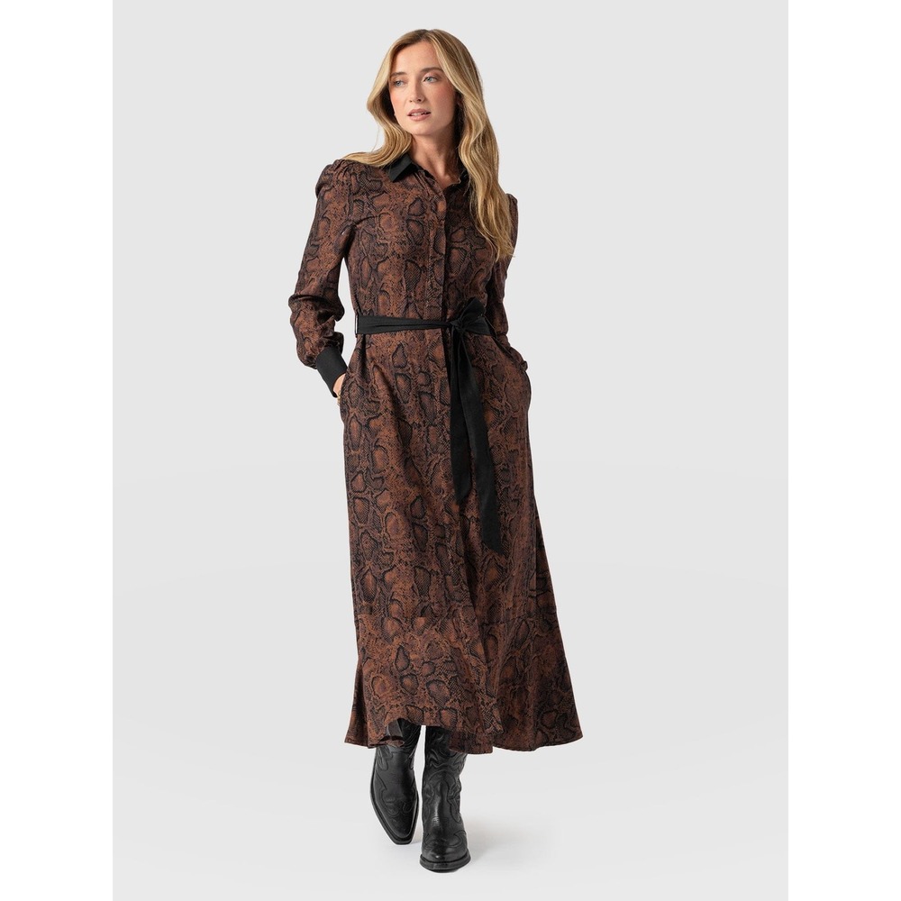 SAINT‎ + SOFIA Jacqueline Shirt Dress Brown Snake Print Button Front Size 6 NWT